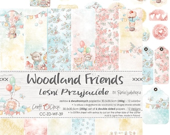 Collection WOODLAND FRIENDS, Craft O'Clock, Sheets for Cutting, Scrapbooking Paper set 12 x 12 6 sheets, Card Stock