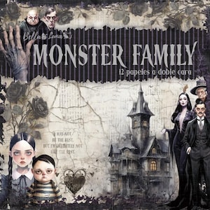 8 x 8, 12 sheets, Collection Monster Family, Bellaluna Crafts, Sheets for Cutting, Scrapbooking Paper set, Card Stock