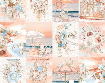 12 x 12, 1 sheet, Mintay Paper, SUNSET BEACH, Exquisite Scrapbooking Paper Sheet, Card Stock