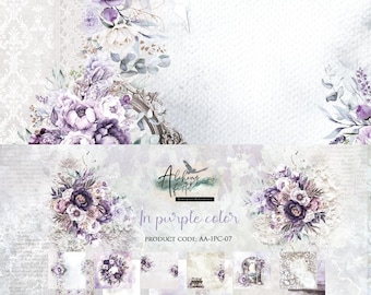 In Purple Colors 12x12 Scrapbook Paper Pack | 6 Double-Sided Sheets + Bonus | Romantic Floral & Elegant Textures | Alchemy of Art