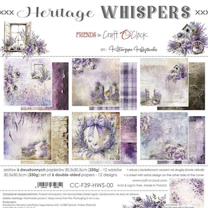 Heritage Whispers 12x12 Scrapbook Paper Pack | 6 Double-Sided Sheets + Bonus | Lavender Florals & Vintage Textures | Craft O’Clock