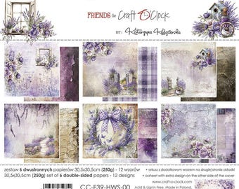 Heritage Whispers-pakket plakboek 12 x 12 | 6 dubbelzijdige vellen + bonus | Lavendel bloemen en vintage texturen | Craft O'Clock