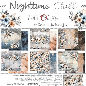 12 x 12 6 vellen, Nighttime Chill, Craft O'Clock, vellen om te snijden, set 12 x 12 plakboeken, karton
