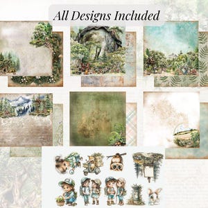 Bloc de papel para scrapbooking de 30 x 30 cm – Amigos del Bosque / 6 hojas de doble cara + portada extra / Cartulina de 250 g/m² / Alchemy of Art imagen 2