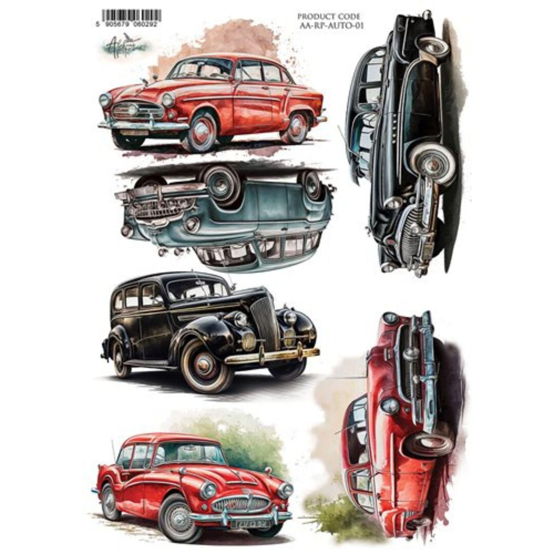 Cars Rice Printable A4, Rice Paper, Art Alchemy, Cars, Simple Beautiful, Decoupage Rice ...