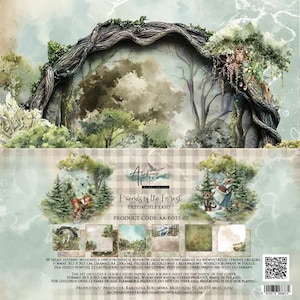 paper collection set 12x12 in friends of the forest, 250 gsm (6 double‑sided sheets + bonus) – alchemy of art