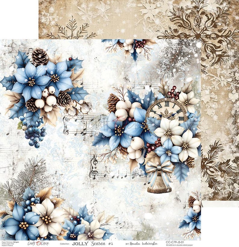 scrapbooking paper pad 12×12 “jolly season” | craft o’clock | 6 double sided sheets + bonus, 250 gsm | scrapbooking & cardmaking