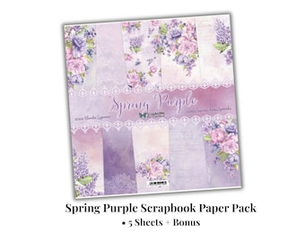 Lentepaars 12 x 12 plakboek blok | ScrapAndMe | Gebloemd karton | Patroon paarse bloemen