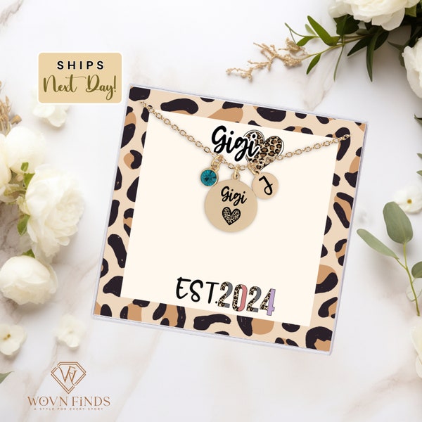 Gigi Necklace, Sterling Silver Gigi necklace with birthstone personalized Grandkids Birth Month,Gigi cheetah Mother’s Day gift, Gigi gifts