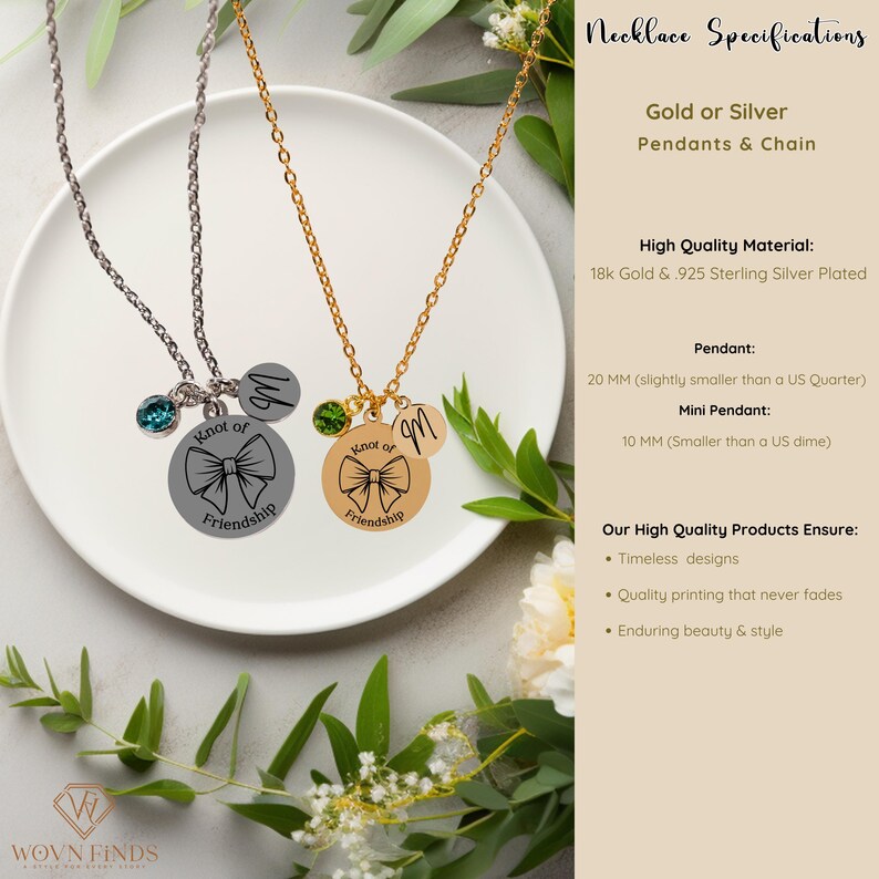 Friendship Knot Necklace, Personalized Friendship Necklace, Knot Gold