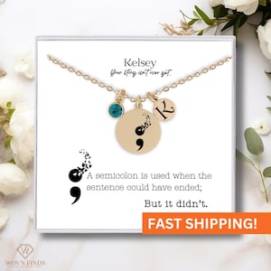 Semi Colon Necklace,Personalized Semi Colon Jewelry,Mental Health Gift for Her,Recovery Gift, Encouragement Gift,Birthstone,Semi Colon Charm