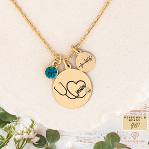 Stethoscope Charm, Personalized Stethoscope Necklace with Name,Stethoscope Name-Nurse Gift,Nurse Necklace, Medical Student Gift, Doctor Gift