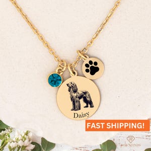 Afghan Hound necklace,Personalized Gold Afghan Hound Charm Necklace,Afghan Hound Jewelry,Pet Gift,Birthstone Necklace for Pet Afghan Hound