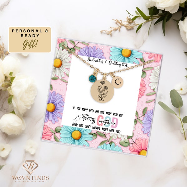 Godmother Goddaughter necklace for Mothers Day Personalized Godmother gift necklace from Godchild with birthstones and initials god mom gift