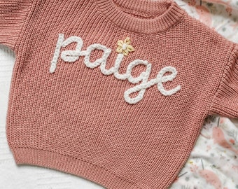 Personalized Hand Embroidered Baby Infant Newborn Name Sweater, Baby Shower Gift, Pregnancy Announcement, Baby Name Sweater, Custom Name