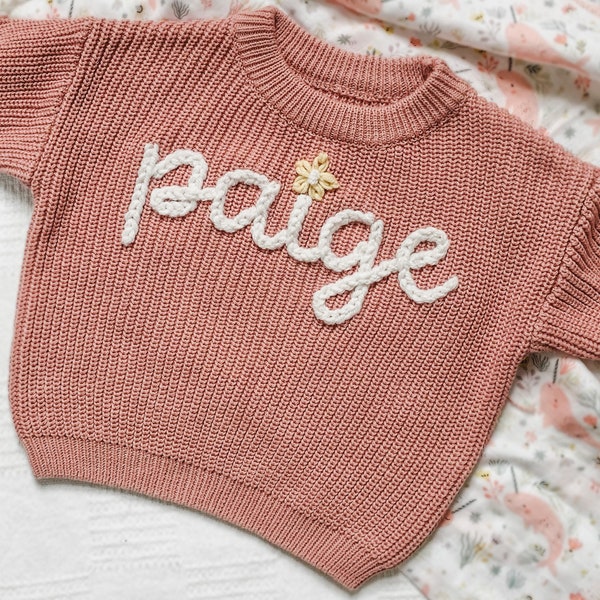 Personalized Hand Embroidered Baby Infant Newborn Name Sweater, Baby Shower Gift, Pregnancy Announcement, Baby Name Sweater, Custom Name