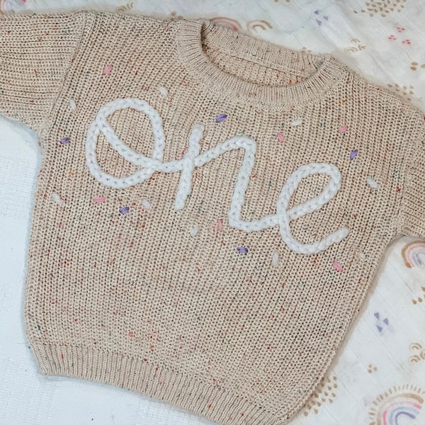 Personalized Hand Embroidered Baby and Toddler Birthday Sweater, One Sweater, Two Sweater, Birthday Sweater with Sprinkles, Birthday Gift