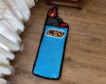 Bic Lighter Handmade Rug | Custom Rug, Blue Lighter Rug, Tufted Rug, Bedroom Area, Home Decor