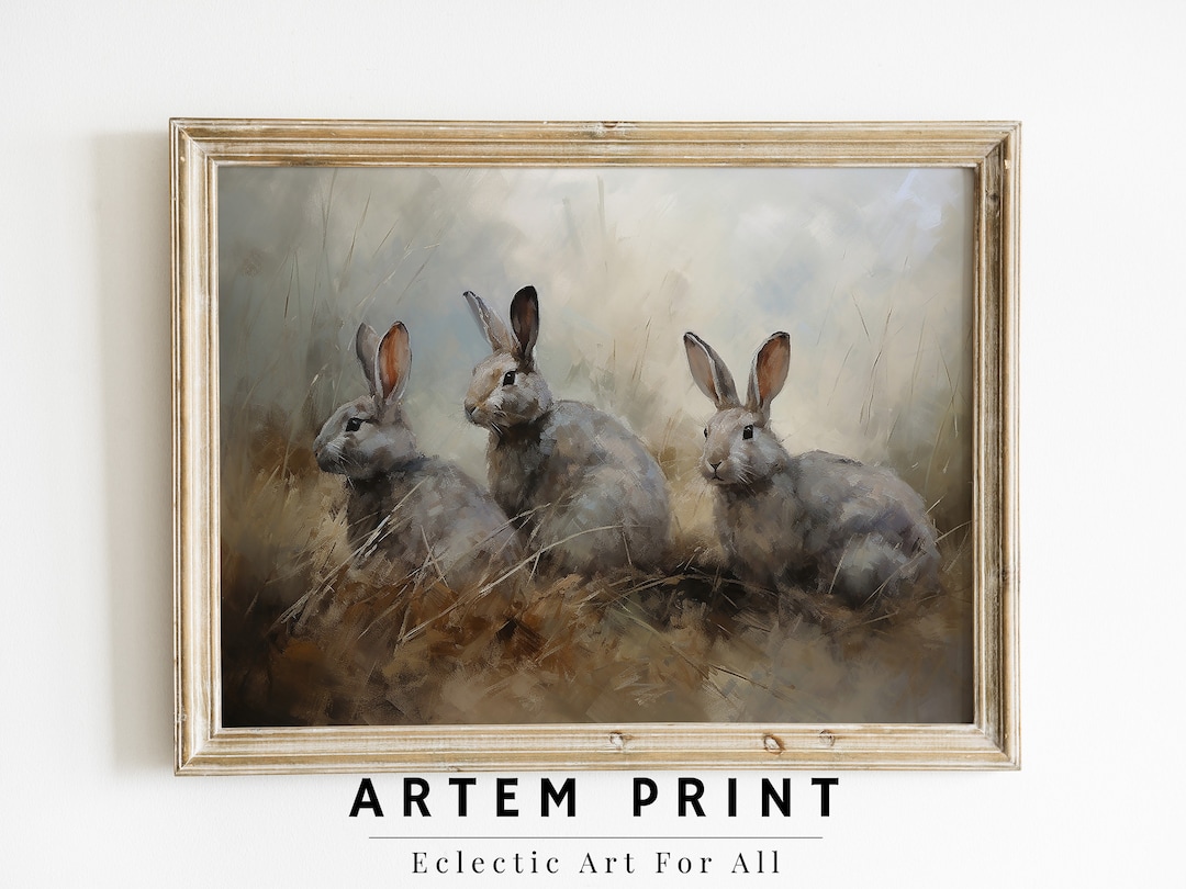 Vintage Rabbit Art Rustic Rabbit Art Countryside Art Nursey Art Nursery