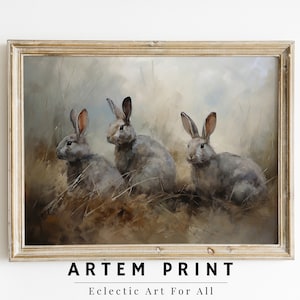 Vintage Rabbit Art Rustic Rabbit Art Countryside Art Nursey Art Nursery ...