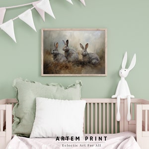 Vintage Rabbit Art Rustic Rabbit Art Countryside Art Nursey Art Nursery ...