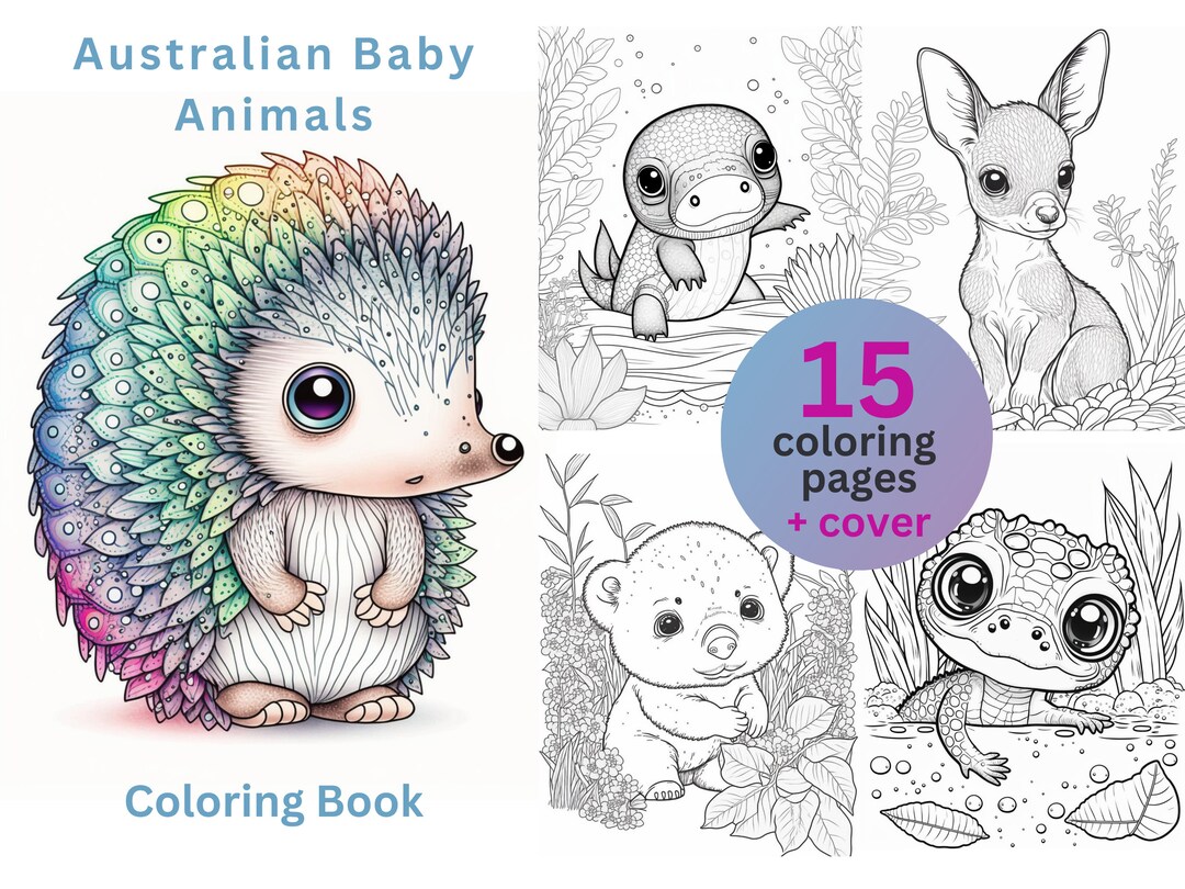 Australian Baby Animals Coloring Pages, Digital Coloring Book for ...