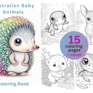 Australian Baby Animals Coloring Pages, Digital Coloring Book for Adults and Kids, Instant Download, PDF