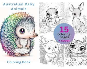 Australian Baby Animals Coloring Pages, Digital Coloring Book for Adults and Kids, Instant Download, PDF