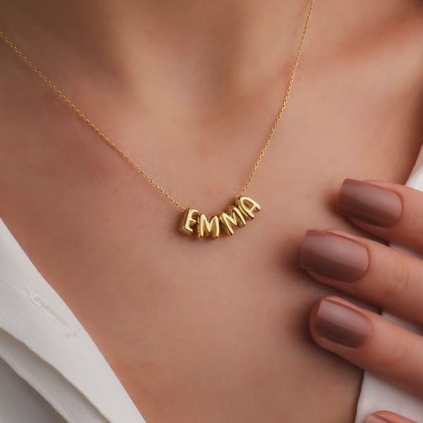 Personalized 3D Letter Bubble Name Necklace, Gold Necklace, Customized Jewelry, Unique Mother's Day Gift Idea, Handmade Accessory