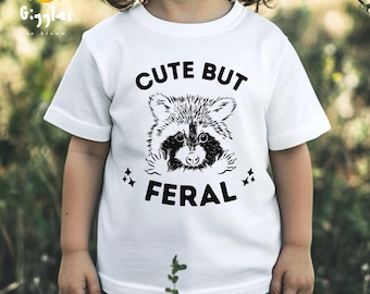 Maglietta carina ma selvaggia, maglietta con meme divertente e procione, regalo per bambini, maglietta con procione, maglietta per compleanno bambini, abbigliamento alla moda per neonati, abiti con animali
