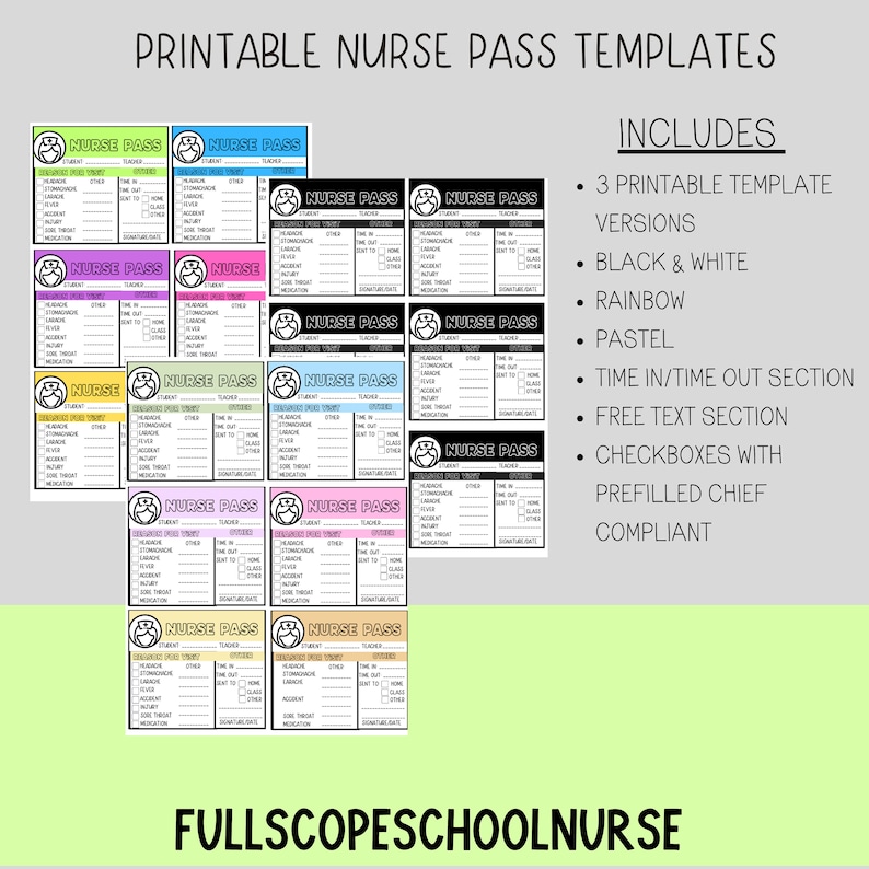 Printable nurses office pass for digital download for school nurses etsy