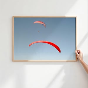 Küsten Gleitschirmfliegen Fotografie Druck, Landschaftsflug Wandkunst, Serene Himmel Wohnkultur, Extremsport Poster, Outdoor Abenteuer Liebhaber Geschenk
