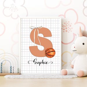 Stampa personalizzata con nome per cameretta dei bambini a tema basket, arte murale per bambina sportiva, regalo per baby shower, poster personalizzato con nome per bambino, decorazioni per camerette, arte personalizzata
