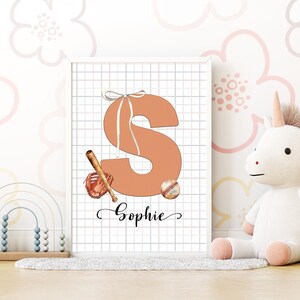 Stampa personalizzata con nome per la cameretta dei bambini a tema baseball, stampa artistica da parete per bambina sportiva, regalo per baby shower, poster personalizzato con nome per bambino, decorazione da parete per la cameretta dei bambini, arte personalizzata