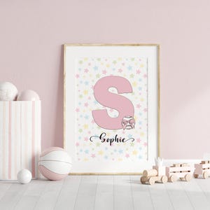 Stampa personalizzata con nome per la cameretta dei bambini a tema baseball, stampa artistica da parete per bambina sportiva, regalo per baby shower, poster personalizzato con nome per bambino, decorazione da parete per la cameretta dei bambini, arte personalizzata