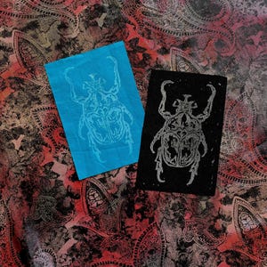 Scarab Beetle Linocut Print Fabric Patch
