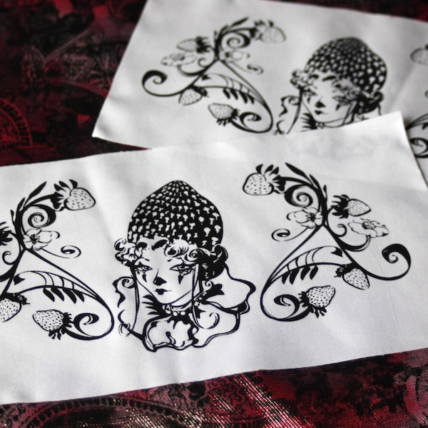Gothic Strawberry Clown Screenprinted fabric patch