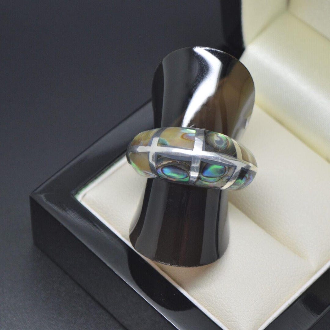 Sterling Silver 925 Abalone Shell Ring GREEN BLUE SIZE M Gift for Her ...
