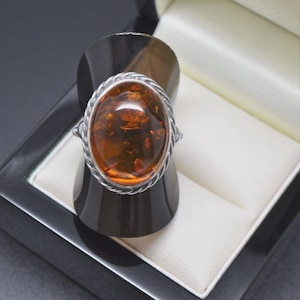 Sterling Silver 925 Statement Ring AMBER GEMSTONE SIZE M Gift for Her