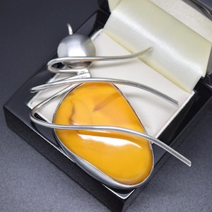 Sterling Silver 925 Amber Pendant LARGE BUG INSECT Gift for Her