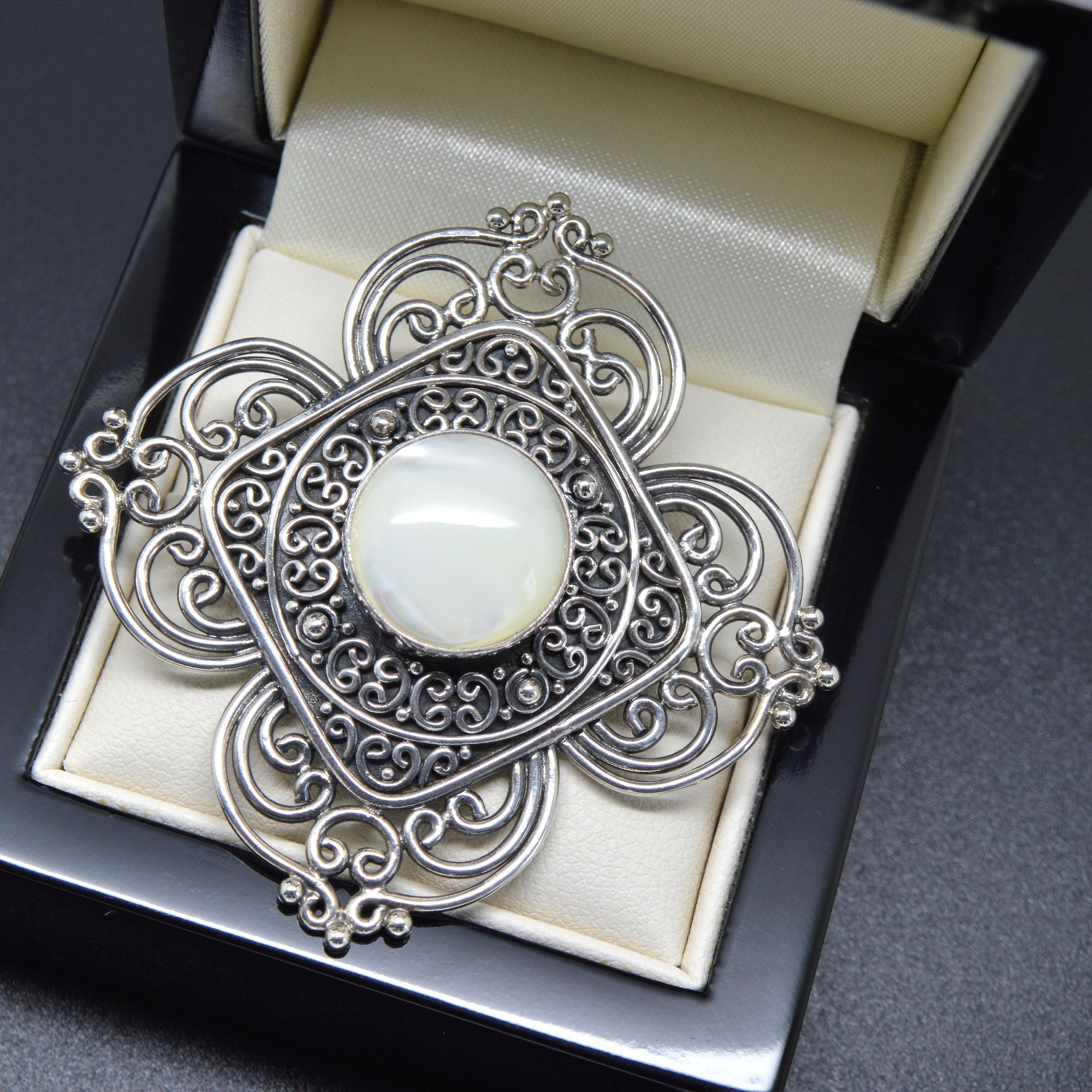 Grande Broche Pendentif En Argent - Bijou Occasion - Style Vintage