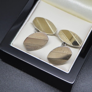 Sterling Silber 925 & 9 Karat Gold Manschettenknöpfe VINTAGE GEMUSTERT Geschenk für Ihn