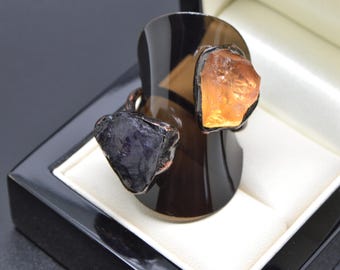Copper Plated Amethyst & Citrine Wrap Ring HANDCRAFTED ADJUSTABLE Gift for Her