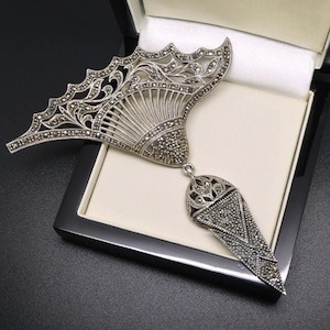 Vintage Sterling Silver 925 Marcasite Brooch ART DECO REVIVAL Gift for Her