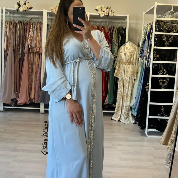 Caftan strass orné Maxi robe demoiselle d'honneur Caftan arabe Eid Hijab fête mariage