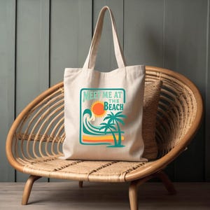 Beach Vibes Cotton Canvas Tote Bag, Eco-Friendly Summer Tote, Meet Me at the Beach Bag, Vacation Shopping Bag, Reusable Beach Carryall