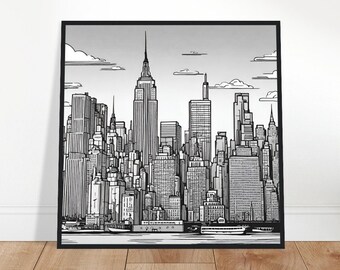 New York Art, New York Painting, New York Line Art, Line Art Painting, Line Art Prints, Line Art Drawing, Home Decor, Wall Art