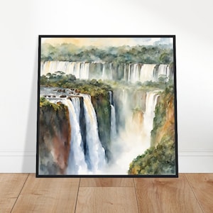 Iguazuwatervallen Kunst, Iguazuwatervallen Schilderij, Aquarelkunst Iguazuwatervallen, Aquarelkunst, Aquarelprints, Aquareltekening, Woondecoratie