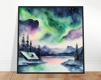 Northern Lights Art, Northern Lights Painting, Northern Lights Watercolor Art, Watercolor Painting, Watercolor Prints, Watercolor Drawing