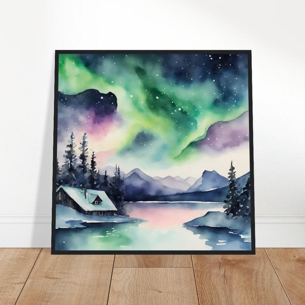 Arte de la aurora boreal, pintura de la aurora boreal, arte de la acuarela de la aurora boreal, pintura de acuarela, impresiones de acuarela, dibujo de acuarela